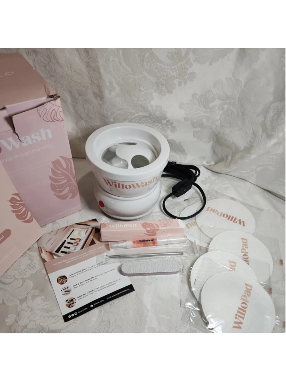 Willowash Electric Nail Soaking Bowl Acetone Proof Acrylic Nail Remover Kit NEW